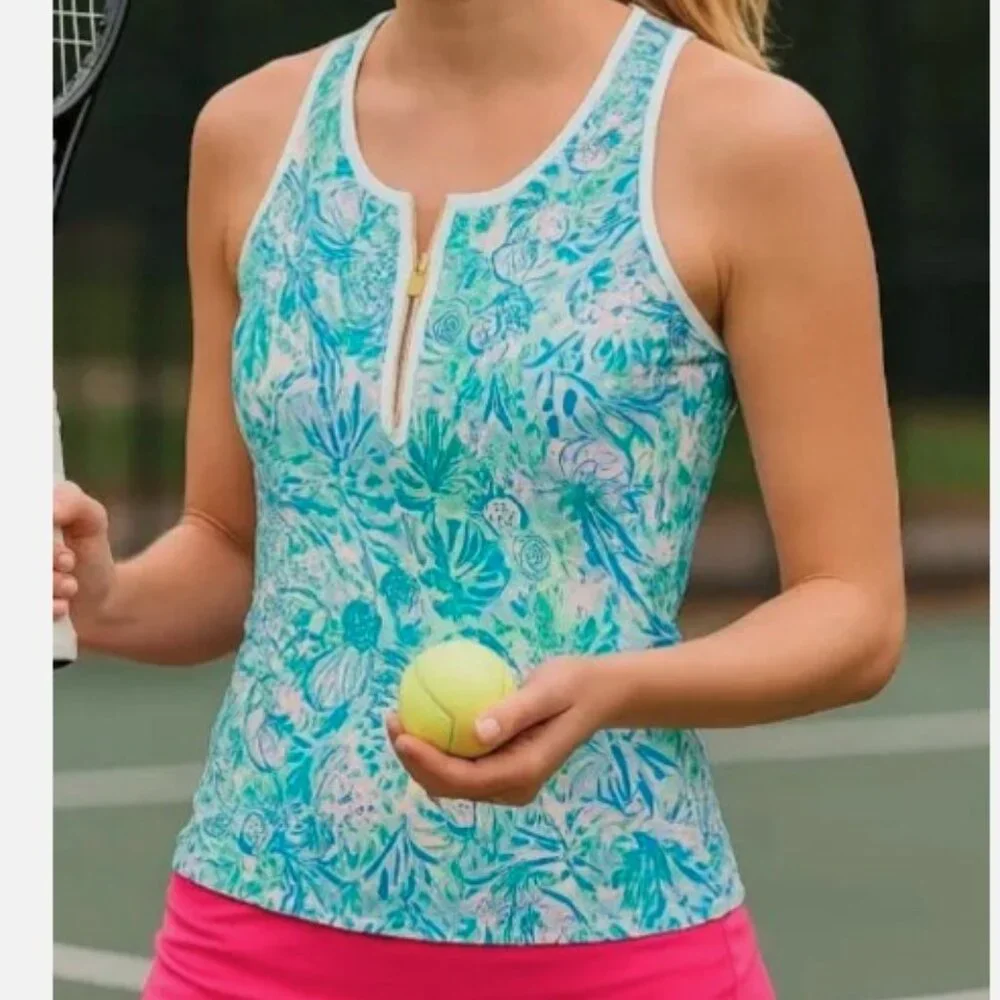 Lilly Pulitzer X Meryl Bra Tank Top Womens SMALL or MED Surf Blue Soleil $118